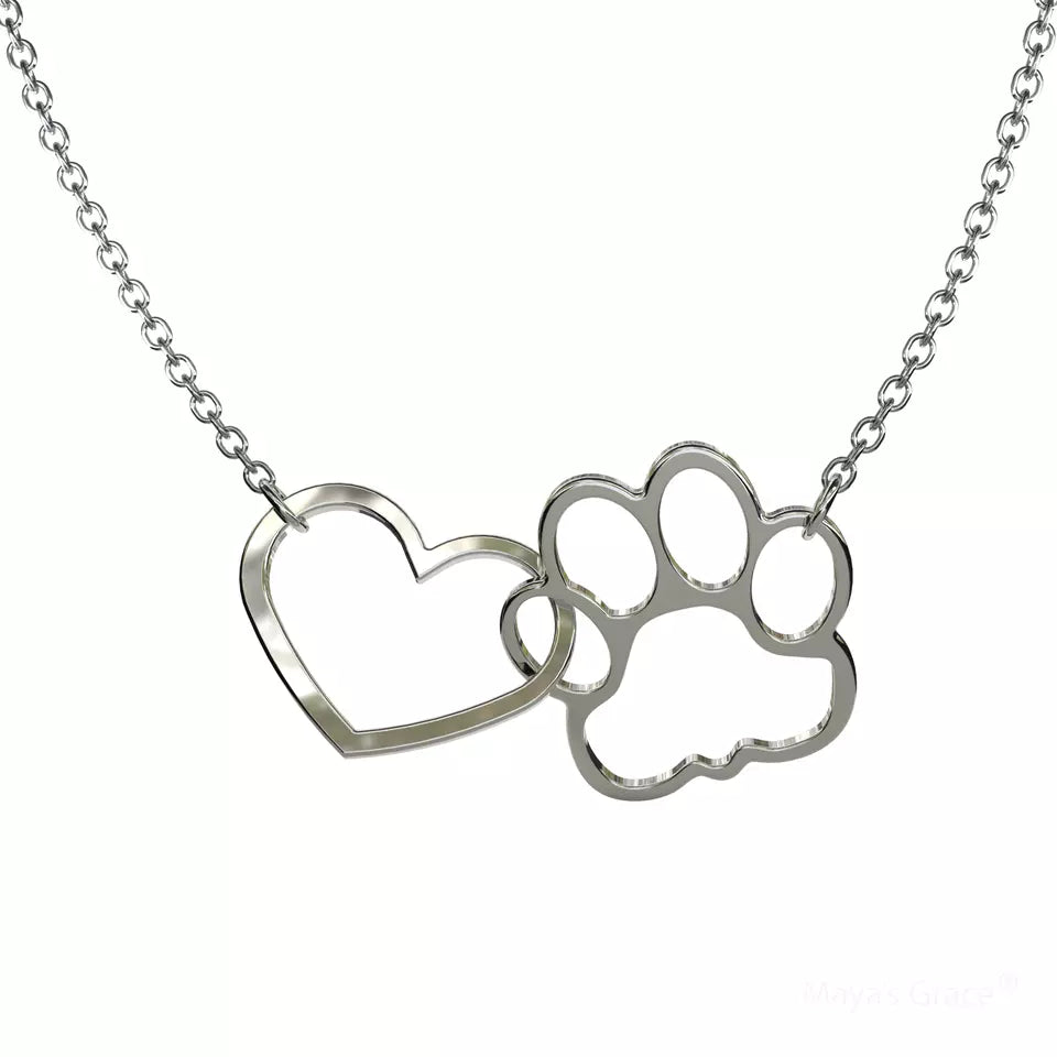 Grace Paw Print Necklace Sterling Silver Pendant, Dog Lovers Gifts for Women